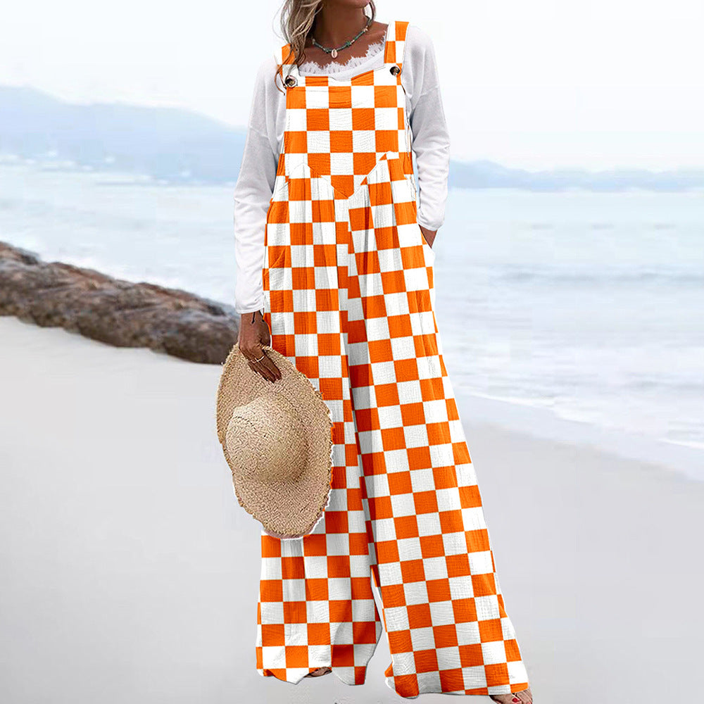 Trendy Printed Wide-Leg Straight-Cut Camisole Jumpsuit