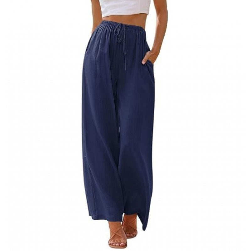 Relaxed-fit linen wide-leg trousers with a drawstring waist