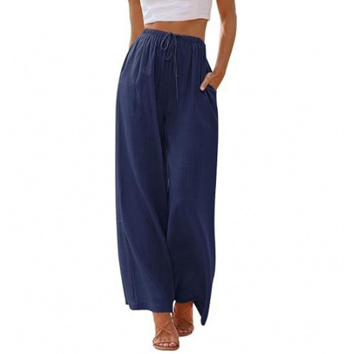 Relaxed-fit linen wide-leg trousers with a drawstring waist