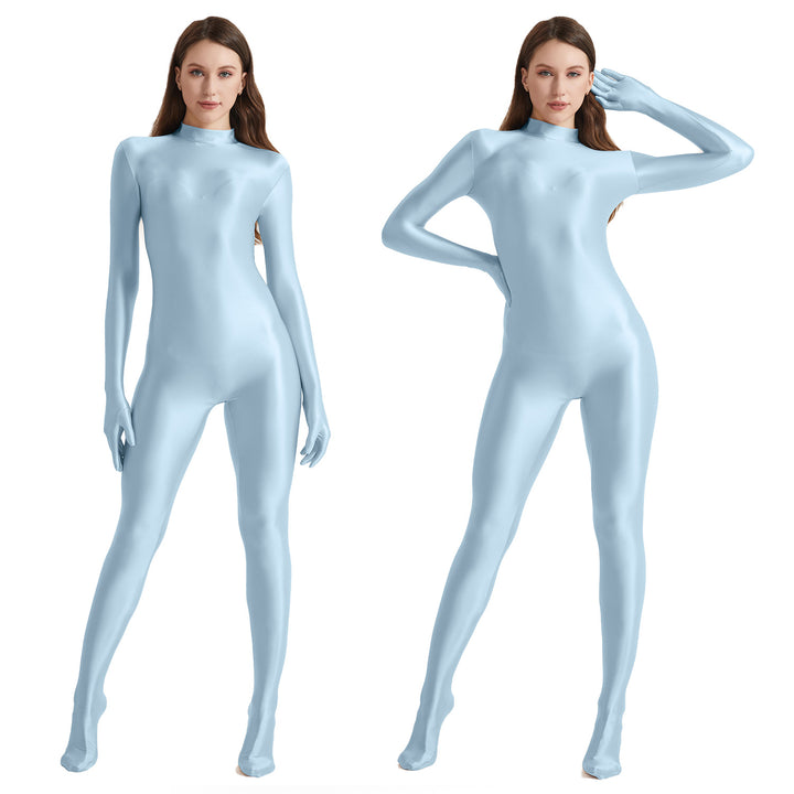 High-Neck Stretchy Glossy Yoga Bodysuit
