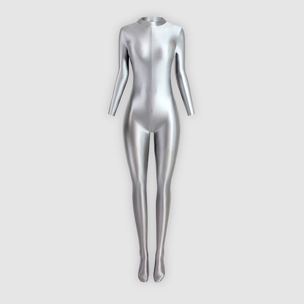 Fitted, stretchy, sporty-style zippered jumpsuit