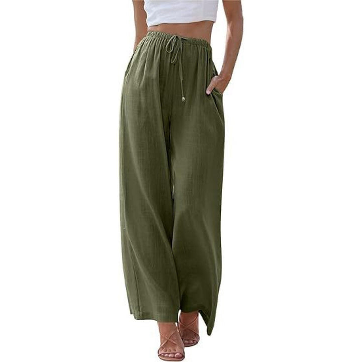 Relaxed-fit linen wide-leg trousers with a drawstring waist