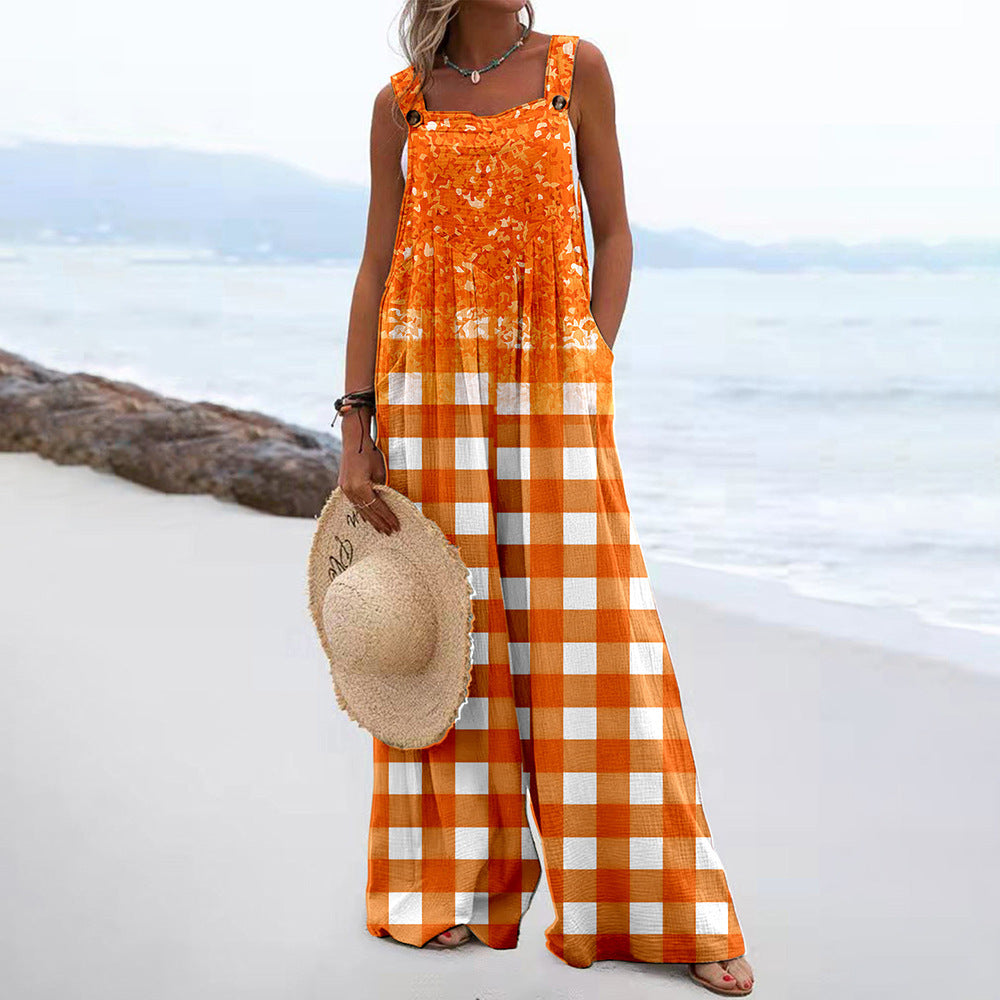 Trendy Printed Wide-Leg Straight-Cut Camisole Jumpsuit