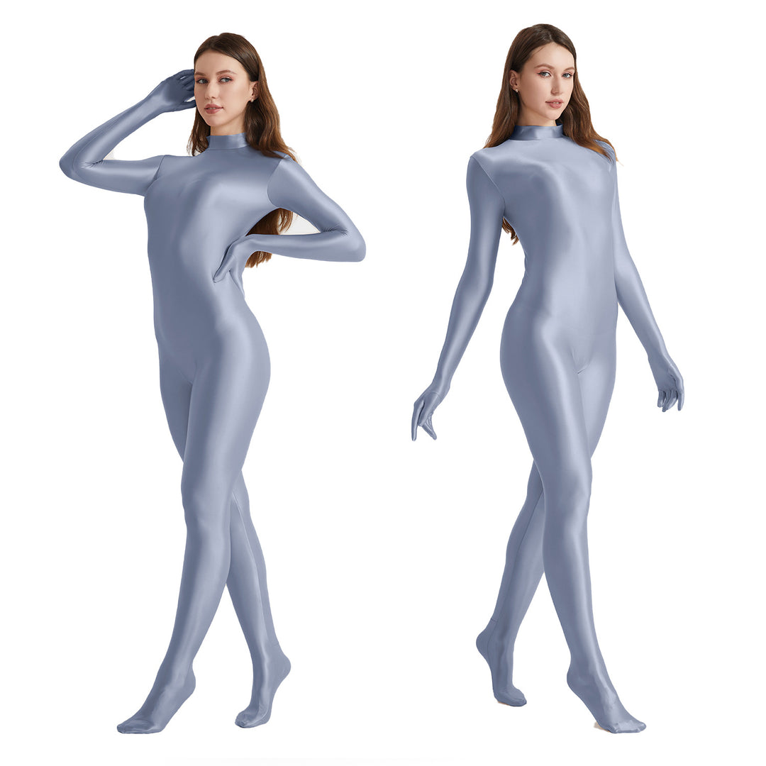 High-Neck Stretchy Glossy Yoga Bodysuit