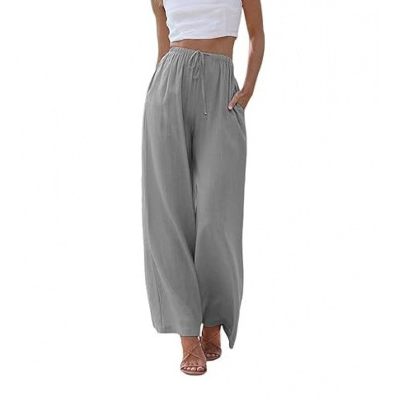 Relaxed-fit linen wide-leg trousers with a drawstring waist