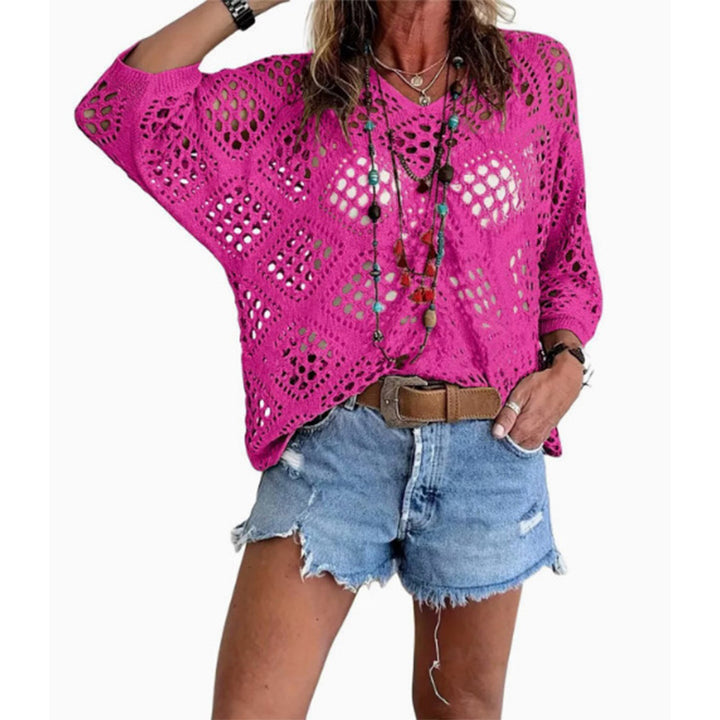 Spring/Summer V-neck batwing-sleeve knit pullover