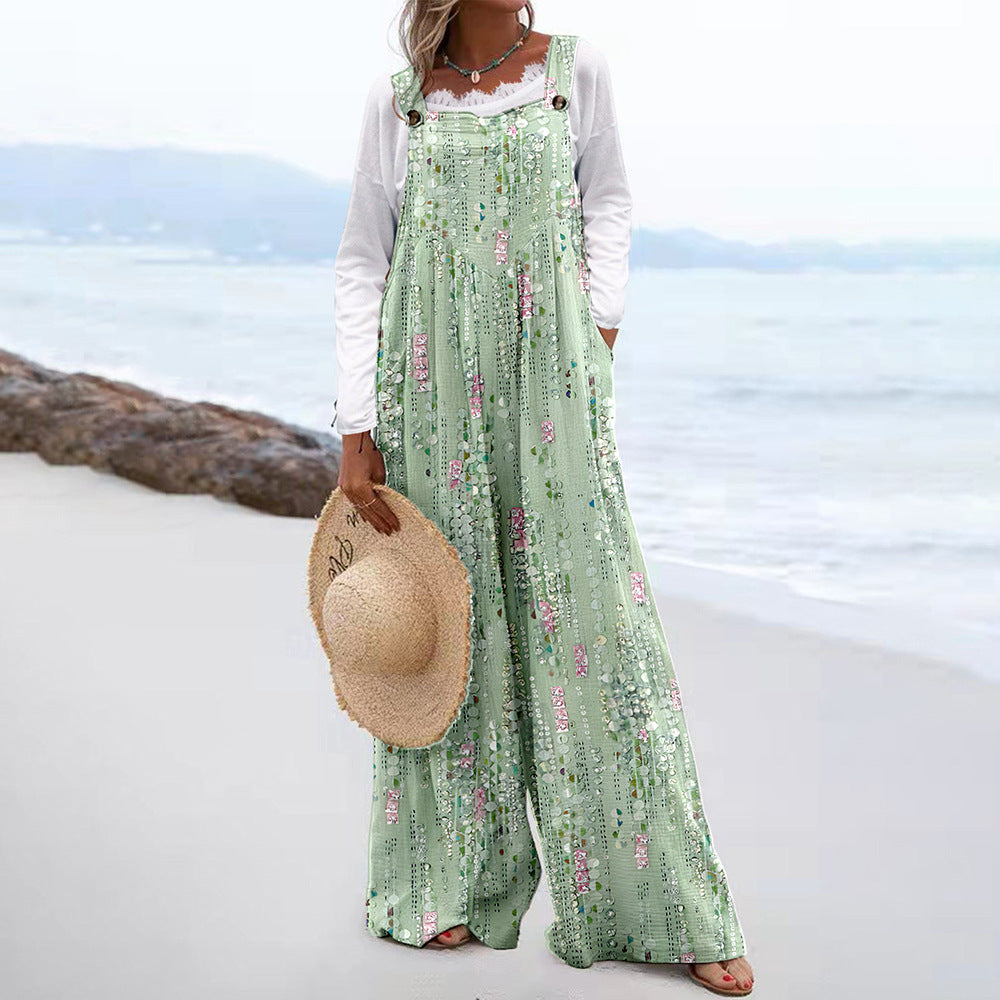Trendy Printed Wide-Leg Straight-Cut Camisole Jumpsuit