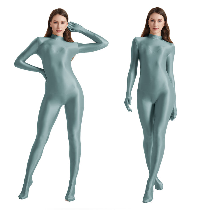 High-Neck Stretchy Glossy Yoga Bodysuit