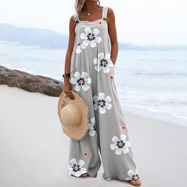 Trendy Printed Wide-Leg Straight-Cut Camisole Jumpsuit