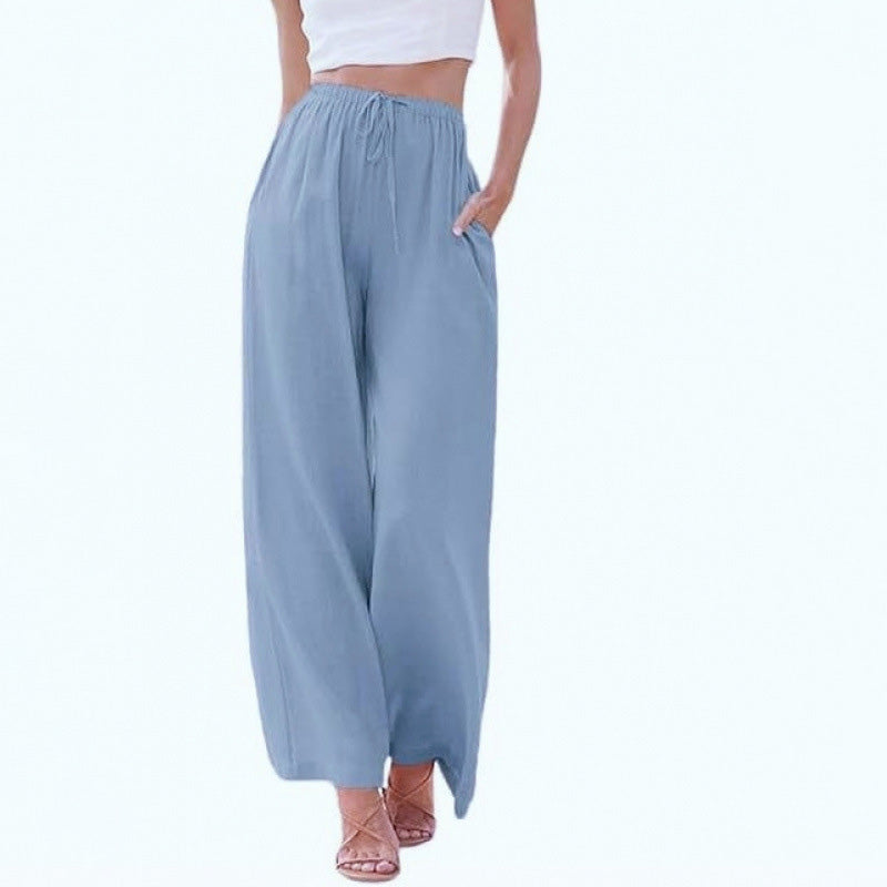 Relaxed-fit linen wide-leg trousers with a drawstring waist