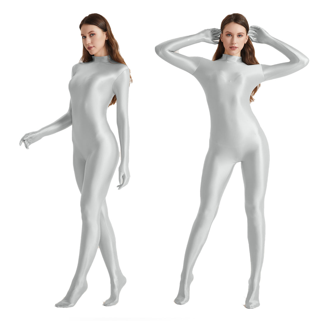 High-Neck Stretchy Glossy Yoga Bodysuit