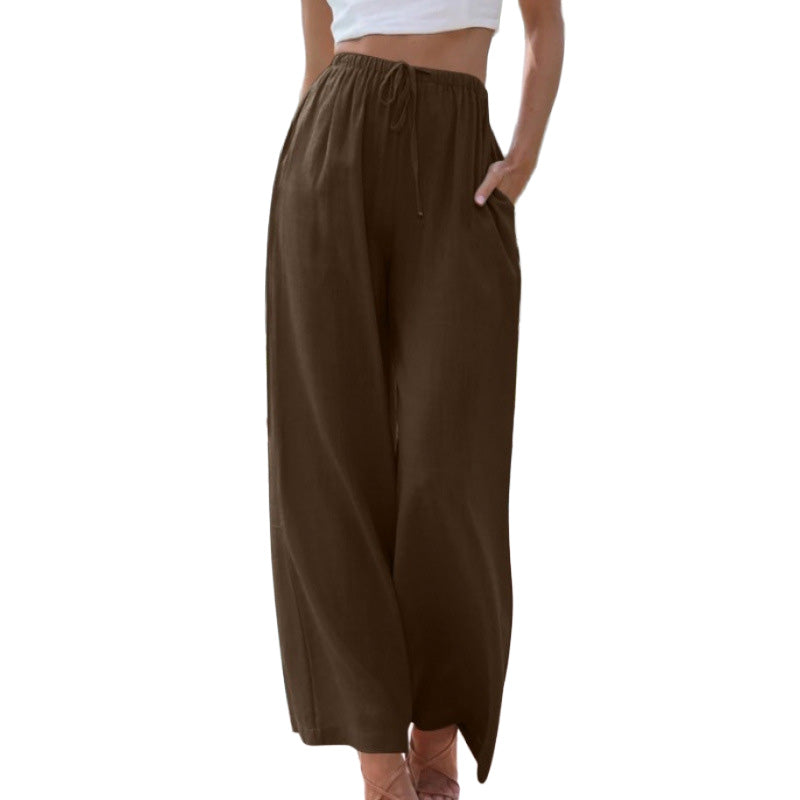 Relaxed-fit linen wide-leg trousers with a drawstring waist