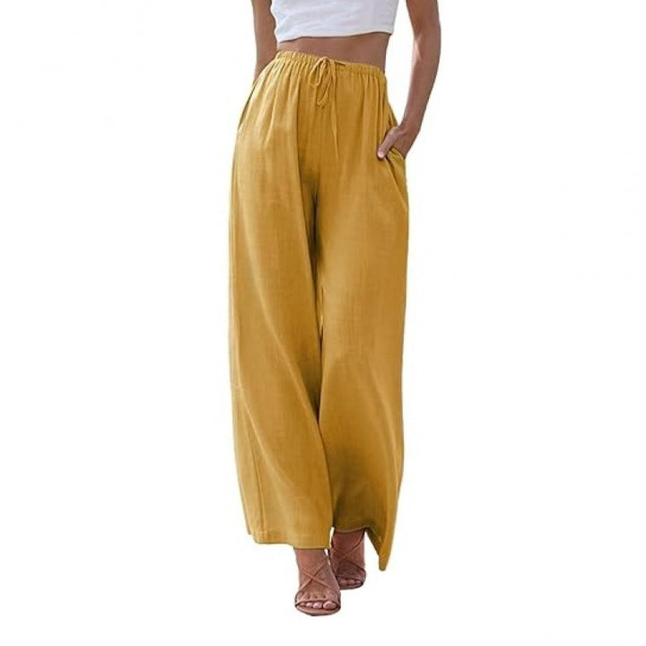 Relaxed-fit linen wide-leg trousers with a drawstring waist