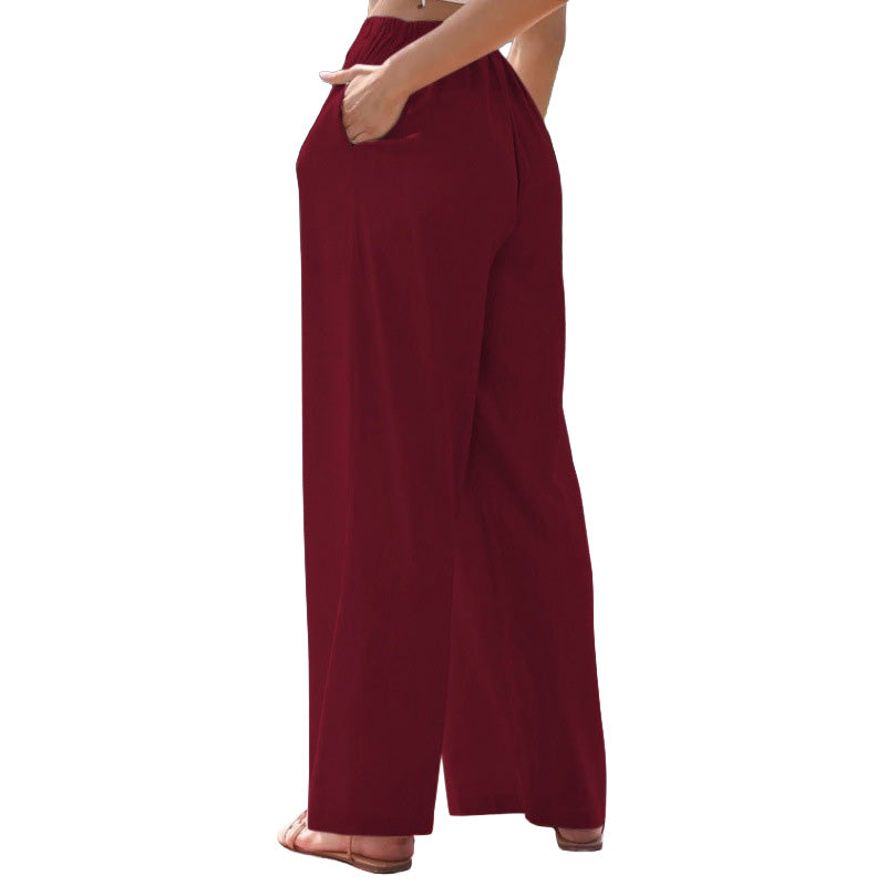 Relaxed-fit linen wide-leg trousers with a drawstring waist