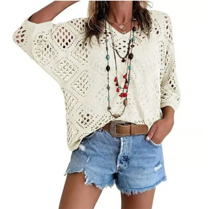 Spring/Summer V-neck batwing-sleeve knit pullover