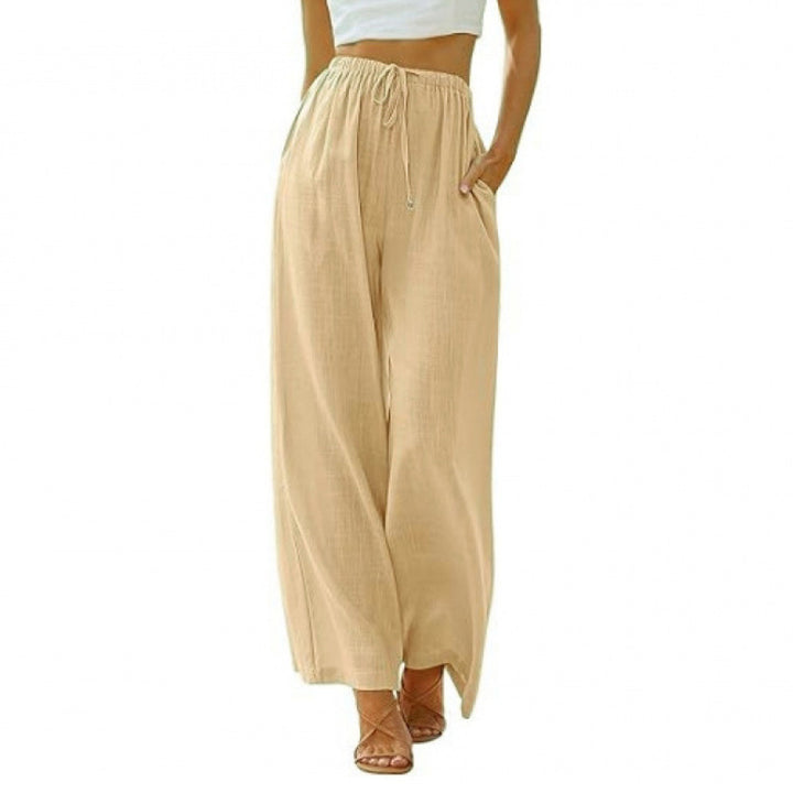 Relaxed-fit linen wide-leg trousers with a drawstring waist