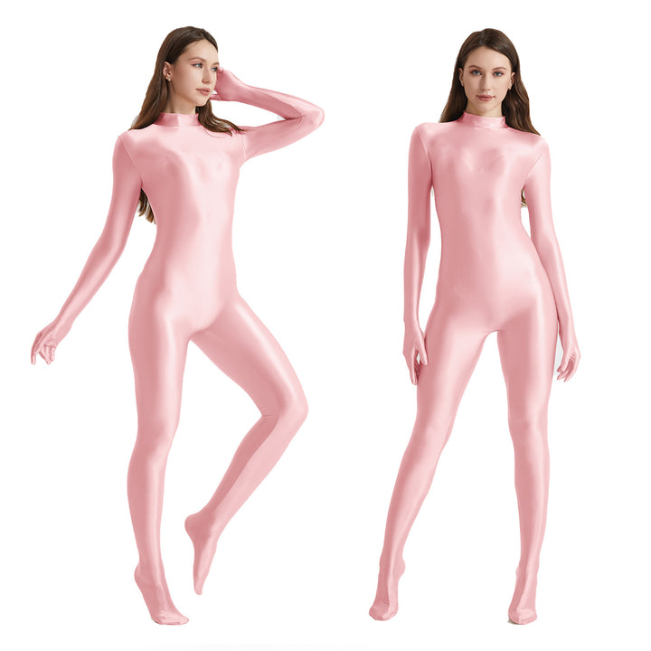 High-Neck Stretchy Glossy Yoga Bodysuit