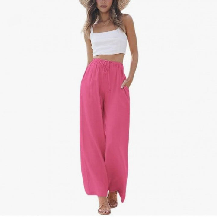 Relaxed-fit linen wide-leg trousers with a drawstring waist