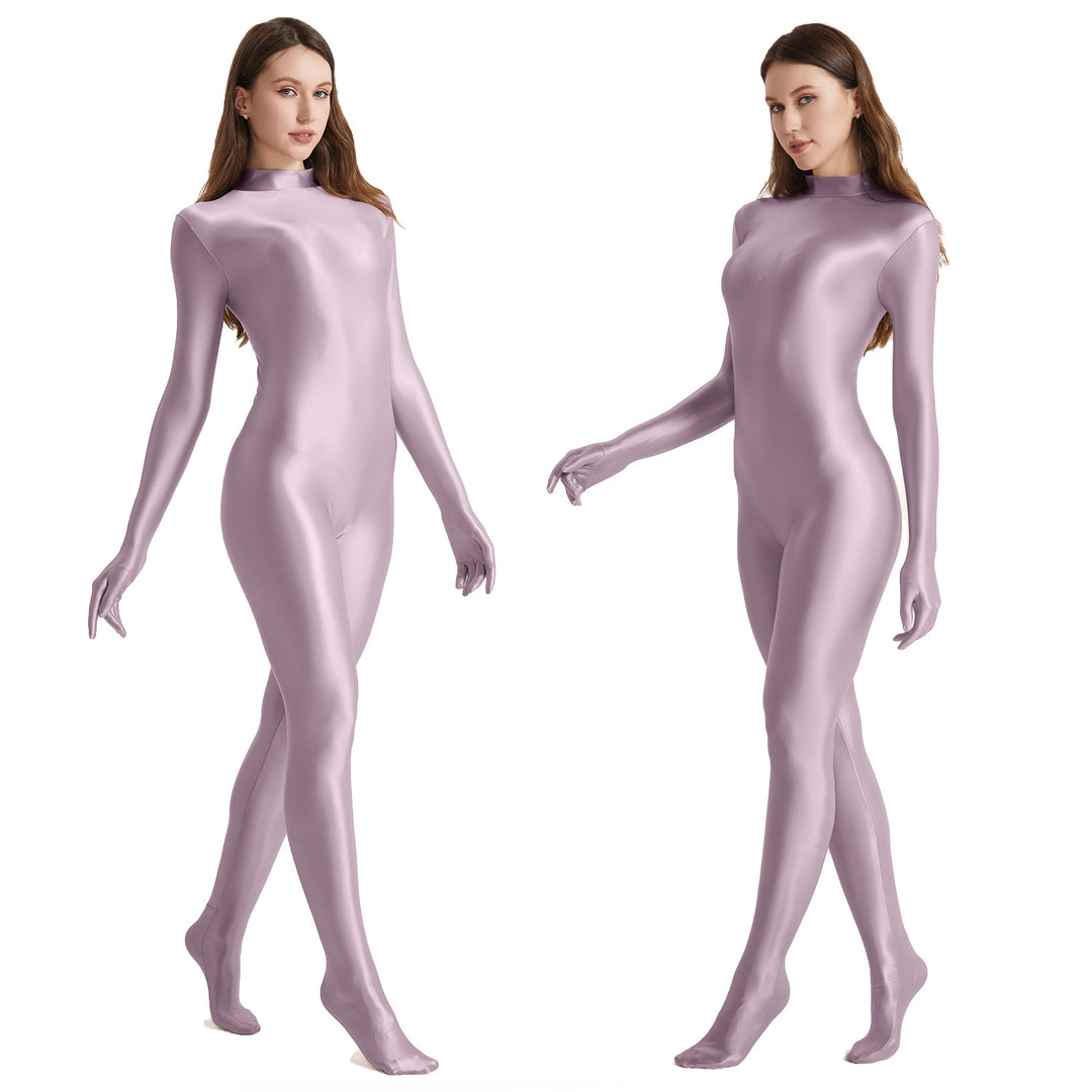 High-Neck Stretchy Glossy Yoga Bodysuit