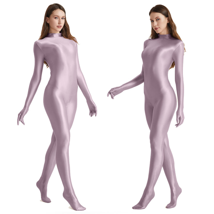 High-Neck Stretchy Glossy Yoga Bodysuit