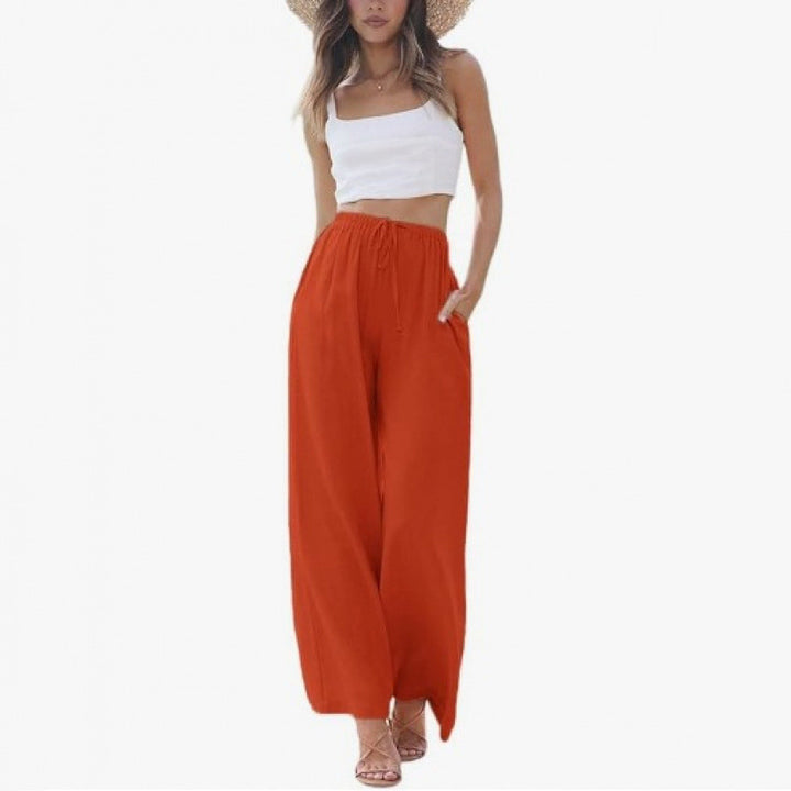 Relaxed-fit linen wide-leg trousers with a drawstring waist