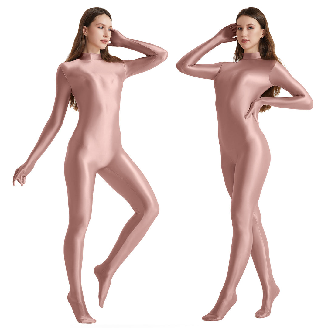 High-Neck Stretchy Glossy Yoga Bodysuit