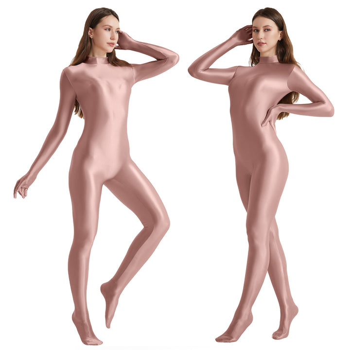 High-Neck Stretchy Glossy Yoga Bodysuit