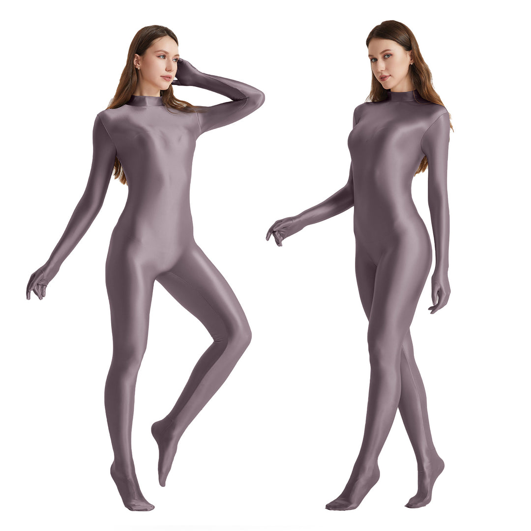 High-Neck Stretchy Glossy Yoga Bodysuit