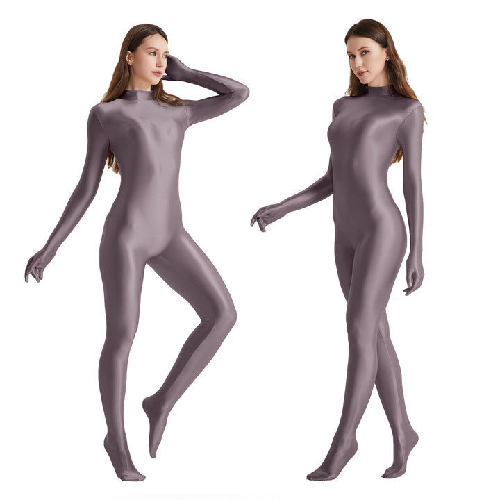 High-Neck Stretchy Glossy Yoga Bodysuit