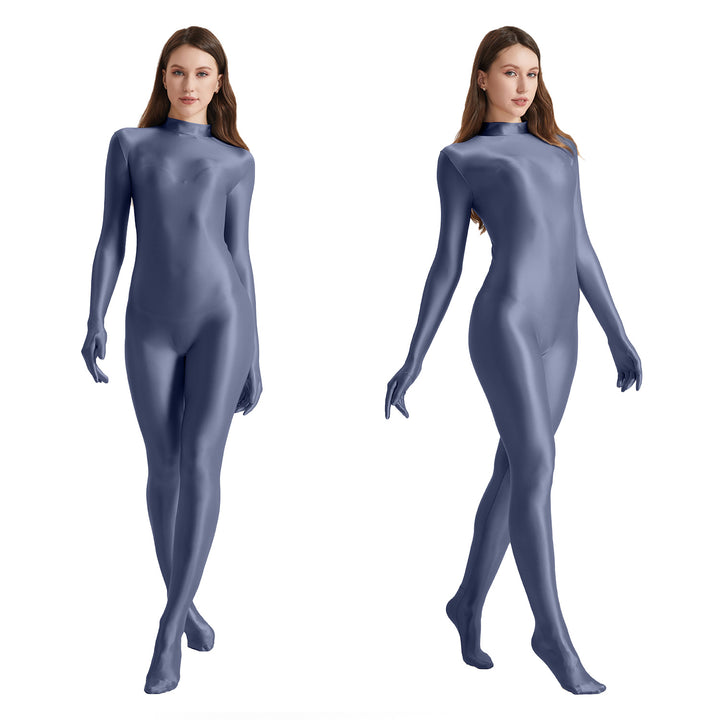 High-Neck Stretchy Glossy Yoga Bodysuit