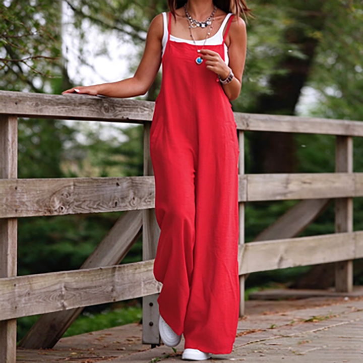Women’s New Cotton-Linen Casual Jumpsuit (with Pockets)