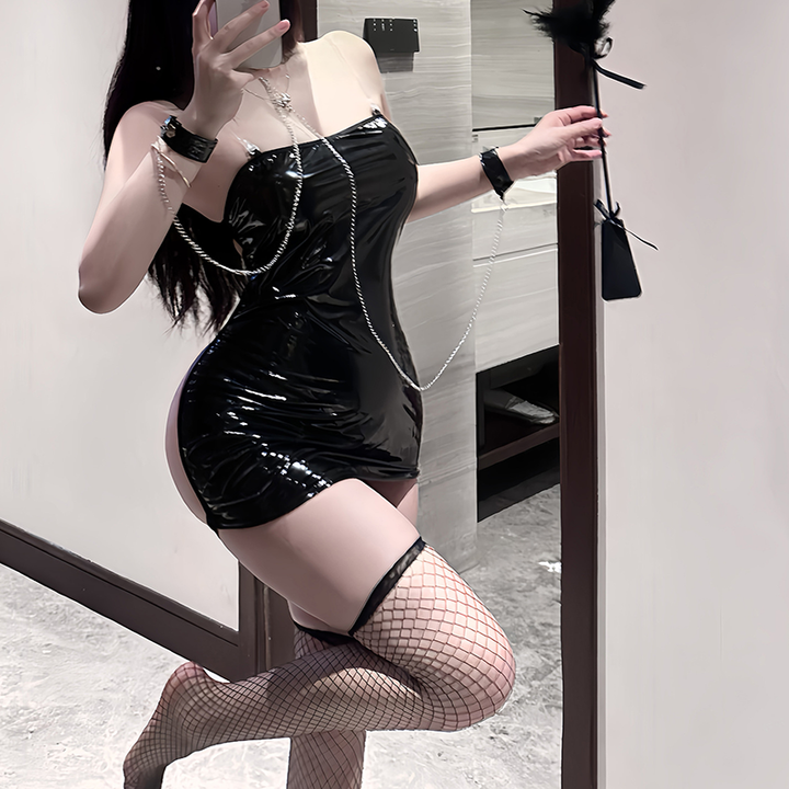 Form-fitting patent leather cosplay outfit