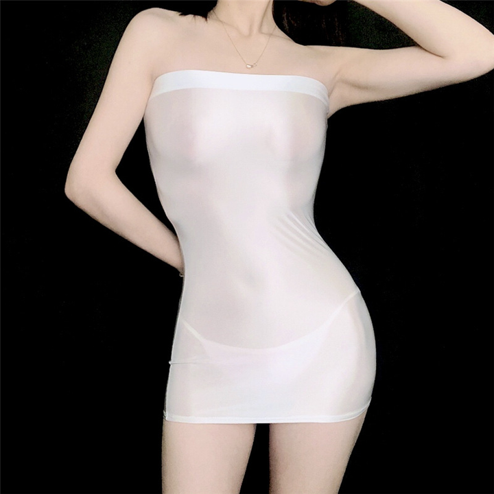 Glossy strapless bodycon dress
