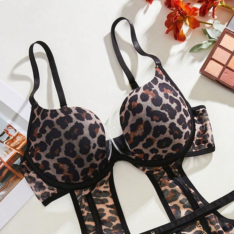 Leopard-Print Bodysuit with Metal Chain Accents