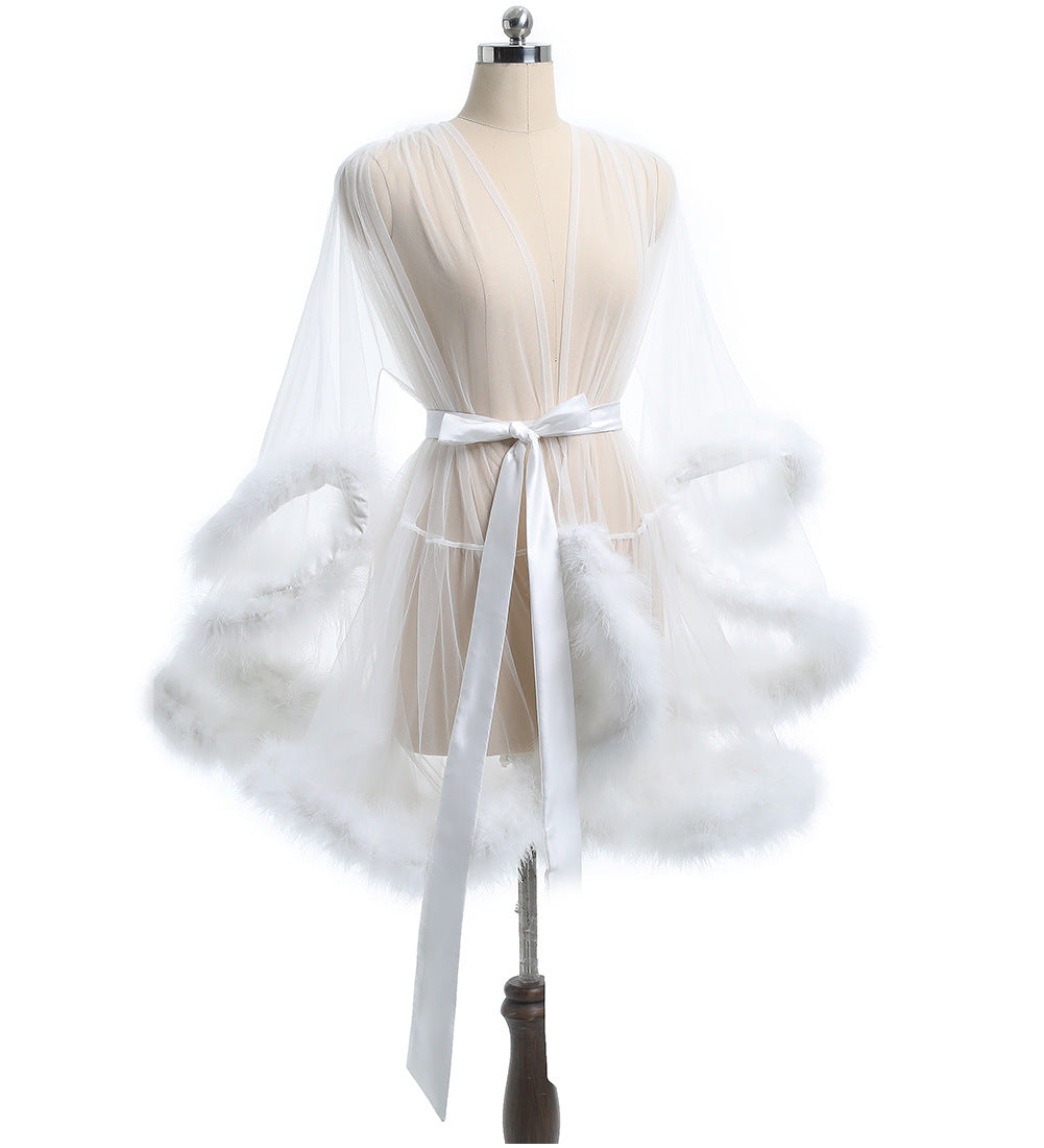 Layered Mist Robe Sheer Mesh Feather Robe – UCMMR