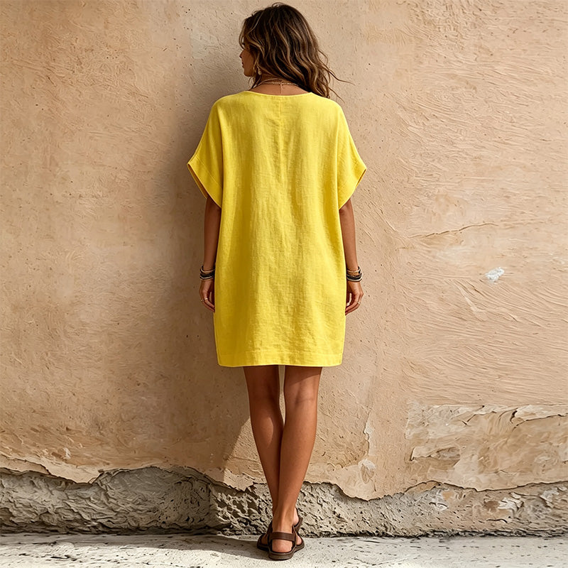 New Loose V-Neck Pocket Dress