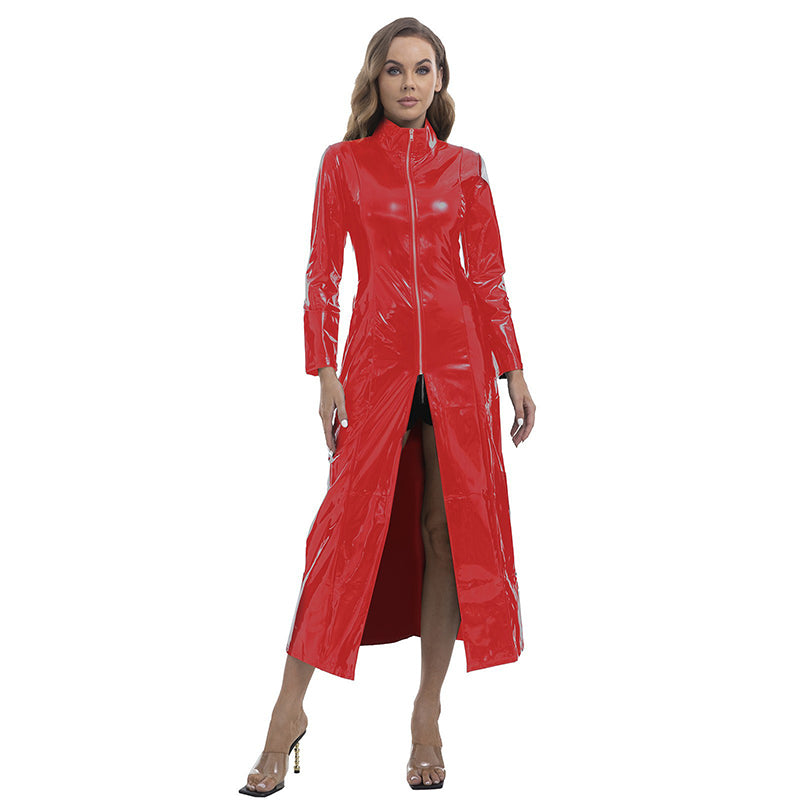 Devil-style glossy PU maxi skirt