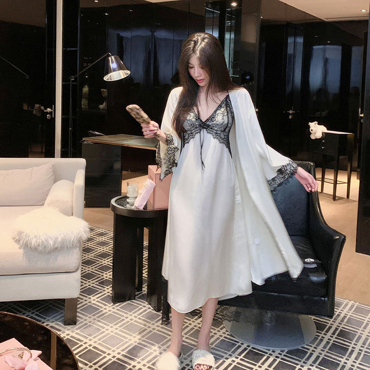Lightweight ice-silk camisole nightgown, paired with a matching robe.
