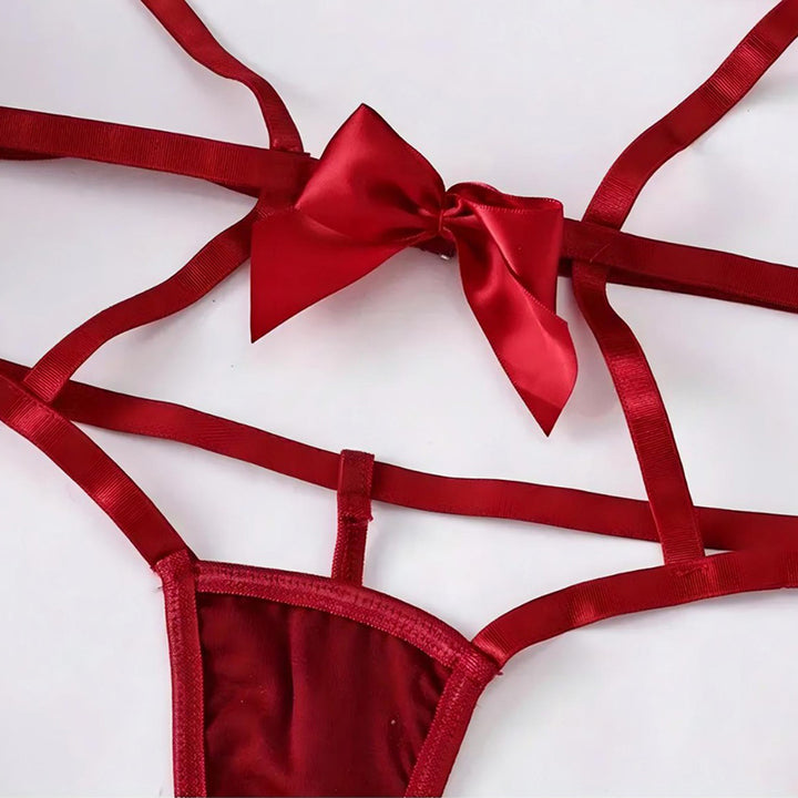 Sexy three-piece lingerie set with bow detailing