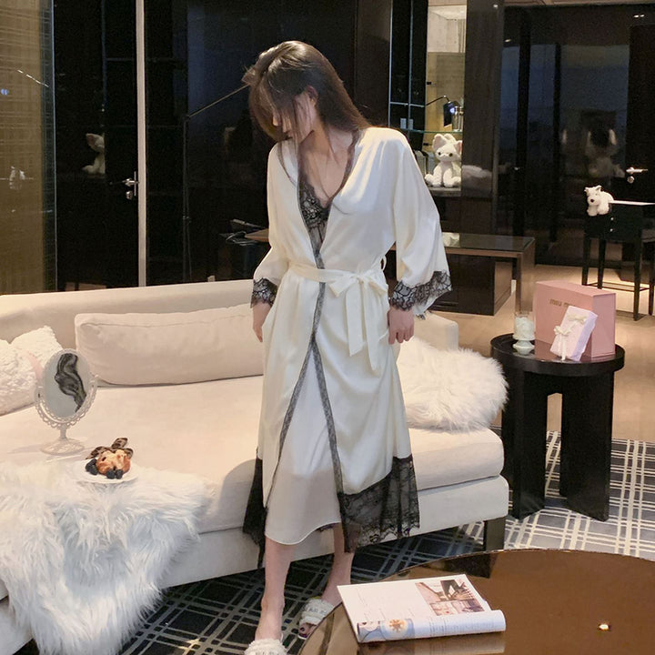 Lightweight ice-silk camisole nightgown, paired with a matching robe.