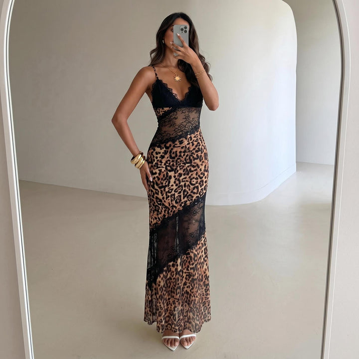 New leopard-print and lace patchwork fishtail skirt