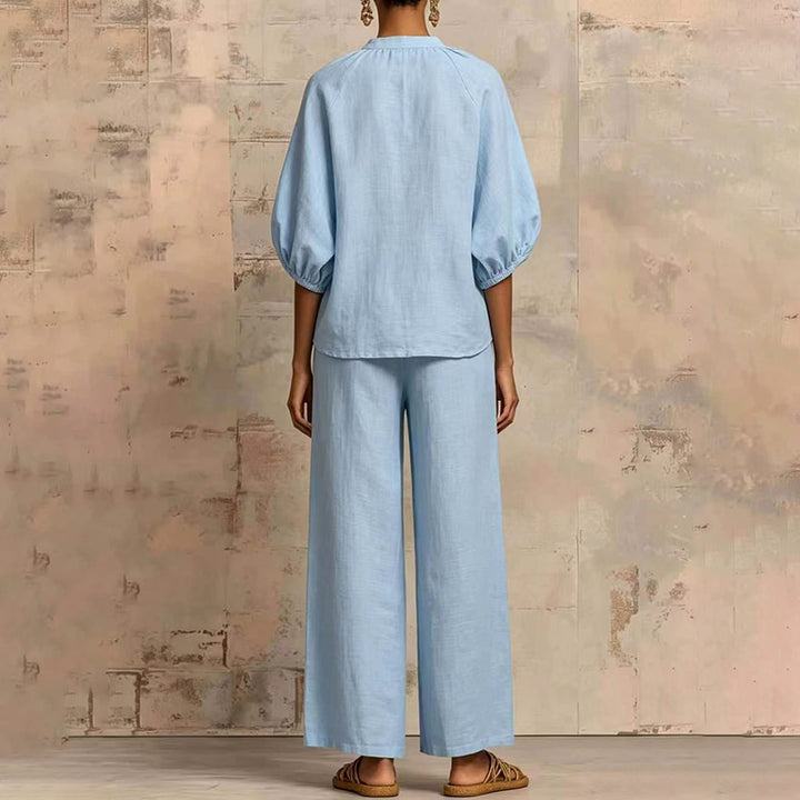 New Loose, Stylish Resort-Style Zip-Neck Wide-Leg Pant Set