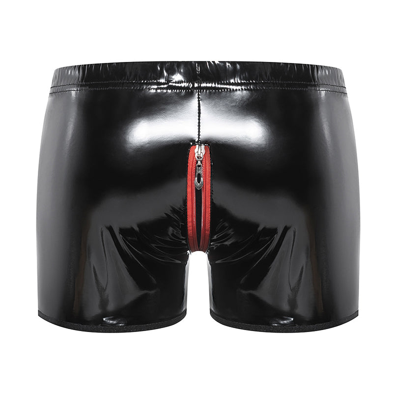 Unisex high-gloss patent leather open-crotch shorts