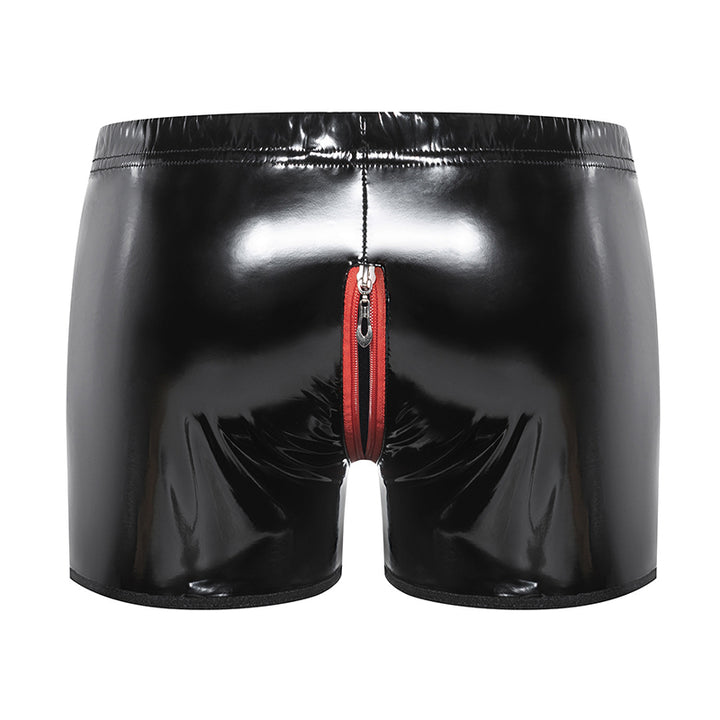 Unisex high-gloss patent leather open-crotch shorts