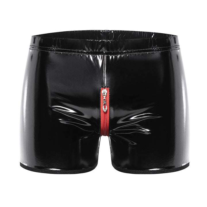 Unisex high-gloss patent leather open-crotch shorts