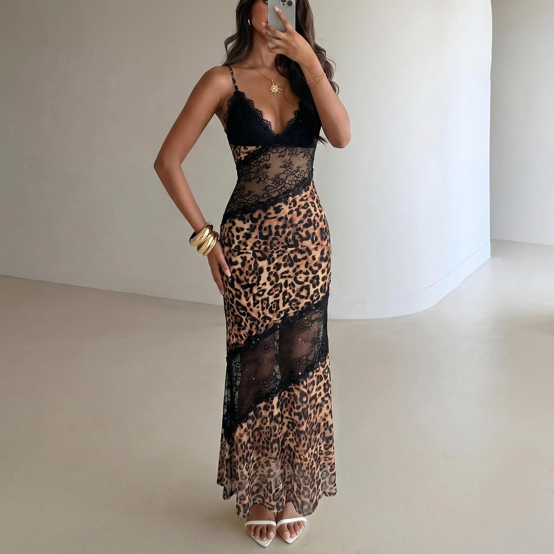 New leopard-print and lace patchwork fishtail skirt