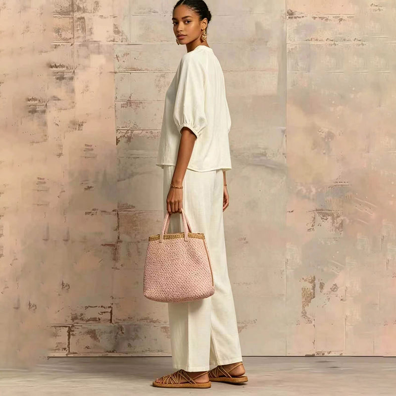 New Loose, Stylish Resort-Style Zip-Neck Wide-Leg Pant Set