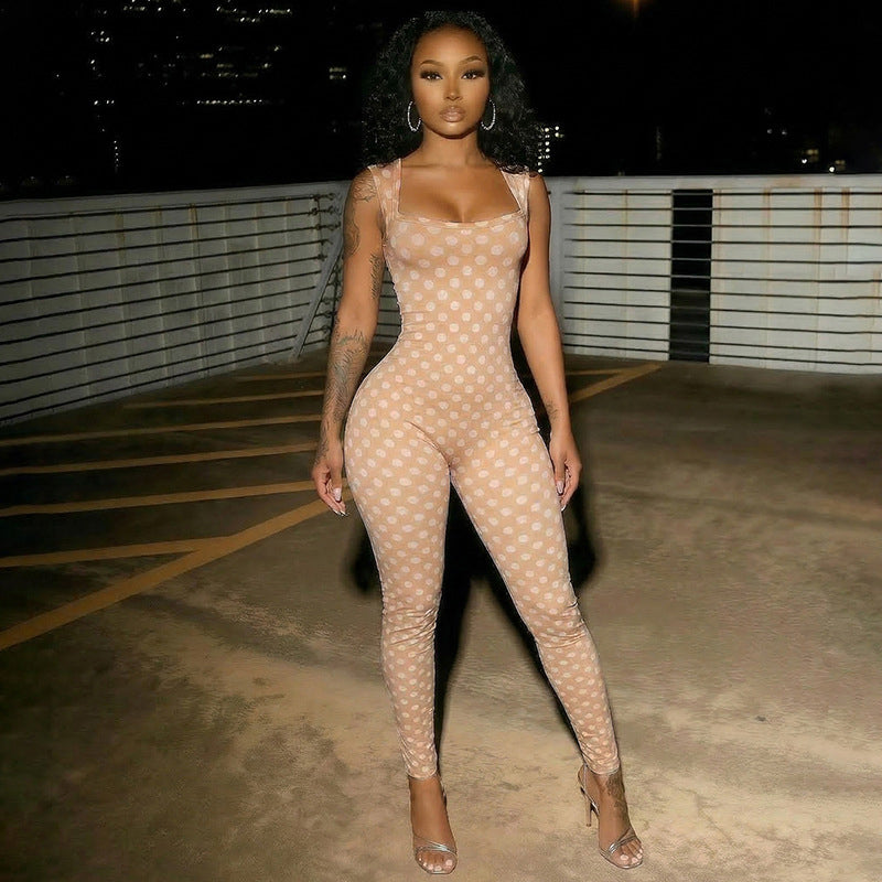 New Stylish Slim-Fit Polka-Dot Jumpsuit