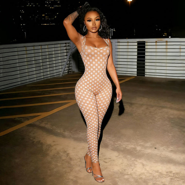 New Stylish Slim-Fit Polka-Dot Jumpsuit