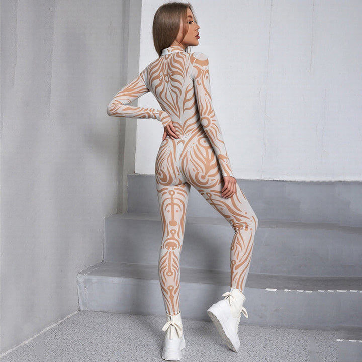 New Autumn Fashionable Printed Crew-Neck Jumpsuit